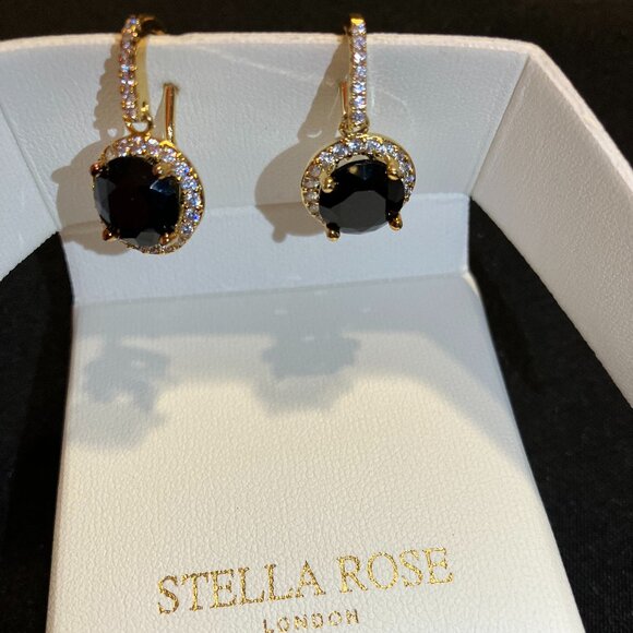 Stella Rose Fine Gold Plated Earrings with Black Round Stone and Crystal Accents - Picture 1 of 8